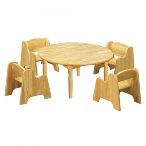 [시설교구] 현대교구 고무나무원목 원형 책상의자세트(의자포함) H26 (추가배송비문의)