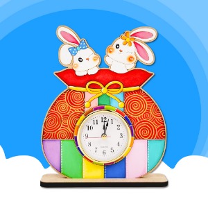 [아기자기우드] 토끼 커플 복주머니 알시계(탁상용) -D02-0059