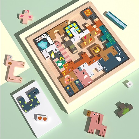 동물 테트리스 퍼즐 쌓기놀이 원목 블록(31PCS/KC인증/30cm*30cm/박스포장)